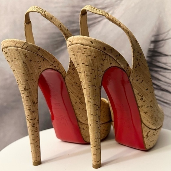 🌺 CHRISTIAN LOUBOUTIN 👠 Bianca Slingback 140mm Cork Platform Pump size 38.5 - Picture 13 of 16